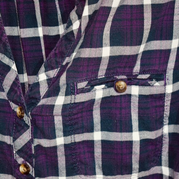 Eddie Bauer Women's Plaid Flannel Popover Blouse | Navy & White | Size M - Picture 2 of 6